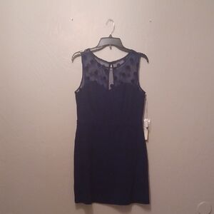 LC Lauren Conrad Navy Blue Polka Dot Mini Dress